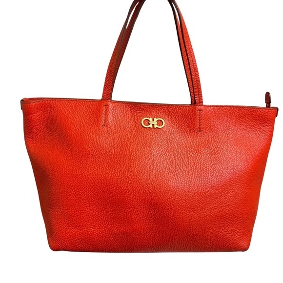 Salvatore Handbags - Salvatore ferragamo orange pebbled leather tote bag